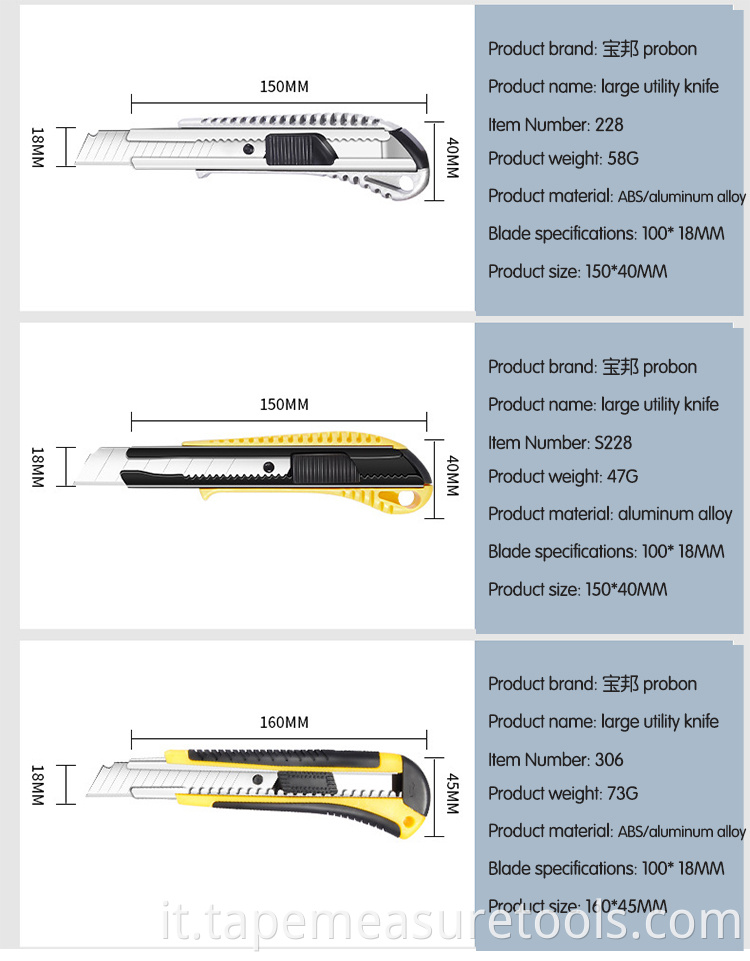 Dimensioni di vendita diretta della fabbrica 9mm18mm coltello multiuso autobloccante pesante coltello da carta da parati piantato tagliacarte